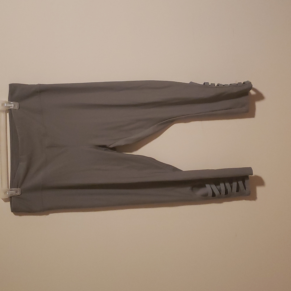 VOGO Athletica Greyish Sage Green Leggings Slits/Crisscross on Calves XL